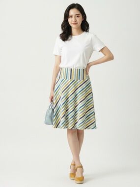 Sevier Skirts Striped A-Line Midi Skirt in Blue & Green